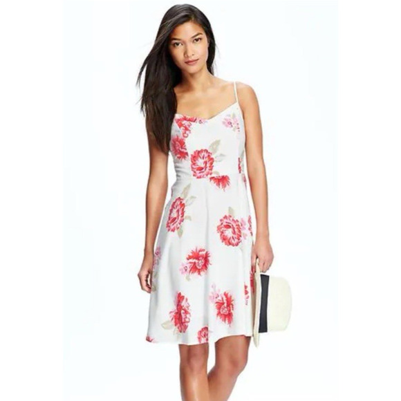 Old Navy Floral White Pink Red Print Midi Dress XL Strappy Sundress Summer - Picture 1 of 9